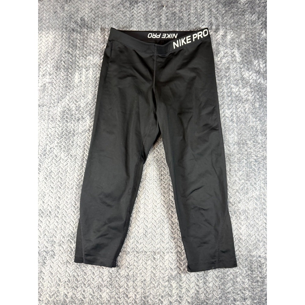 Nike Pro Dri-Fit Compression Cropped Leggings Womens L Black Elastic Waist Yoga